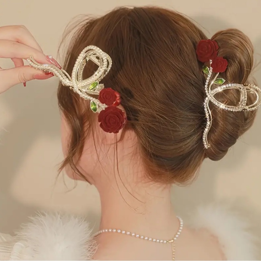 Disney Beauty and the Beast Luxurious Flower Rose Faux Pearls Hair Claw Clip NEW